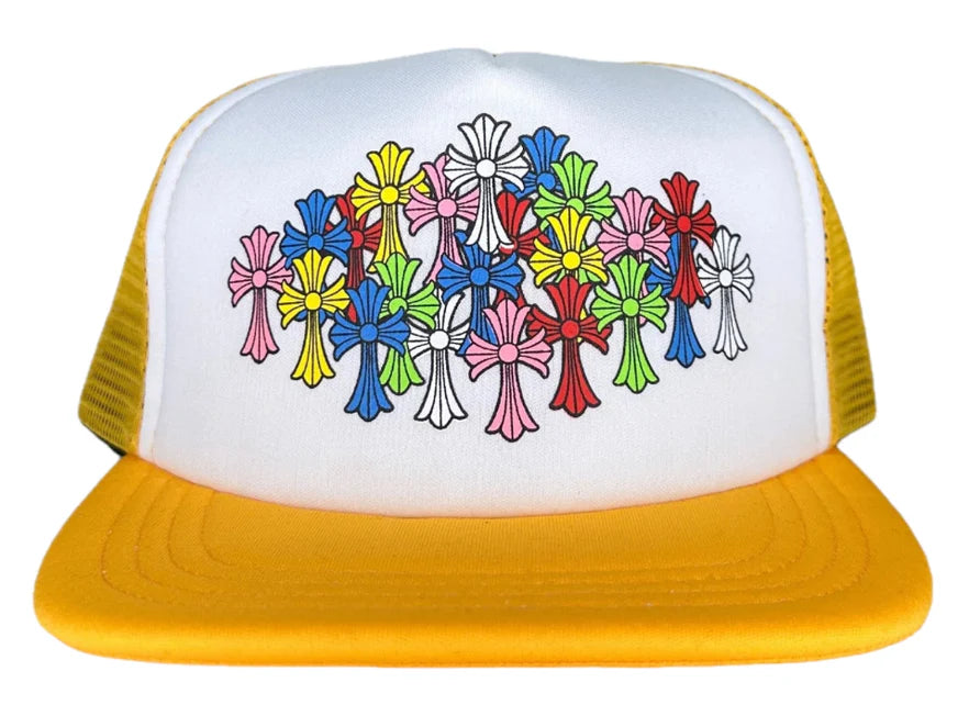 Chrome Hearts Trucker Hat "Yellow Multicolor Cross"