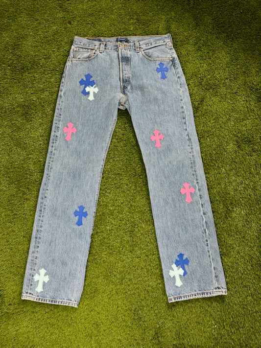 Chrome Heart Patched Jeans